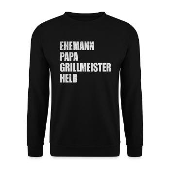 Ehemann Papa Grillmeister Held Väter - Unisex Pullover - Schwarz - Vorne - Alina (178cm) & Michal (187cm)