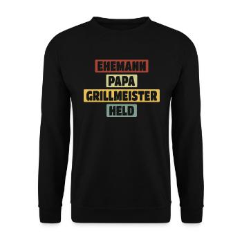 Ehemann Papa Grillmeister Held Vaterschaft - Unisex Pullover - Schwarz - Vorne - Alina (178cm) & Michal (187cm)