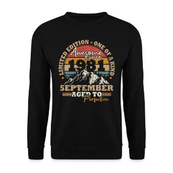September 1981 Vintage Retro Geburtstagsgeschenk - Unisex Pullover - Schwarz - Vorne - Alina (178cm) & Michal (187cm)