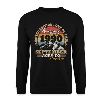 September 1990 Vintage Retro Geburtstagsgeschenk - Unisex Pullover - Schwarz - Vorne - Alina (178cm) & Michal (187cm)