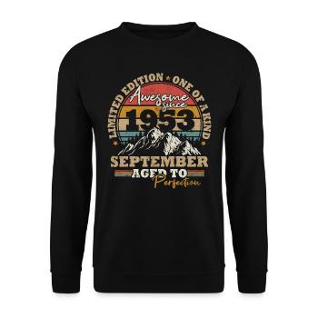 September 1953 Vintage Retro Geburtstagsgeschenk - Unisex Pullover - Schwarz - Vorne - Alina (178cm) & Michal (187cm)
