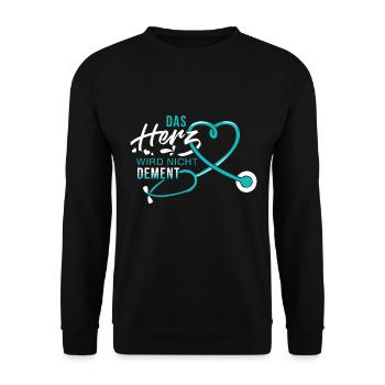 Altenpfleger - Das Herz wird nicht dement - Unisex Pullover - Schwarz - Vorne - Alina (178cm) & Michal (187cm)
