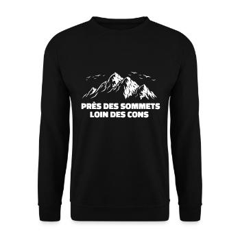 Près Des Sommets Loin Des Cons - Sweat-shirt Unisexe - noir - Devant - Alina (178cm) & Michal (187cm)