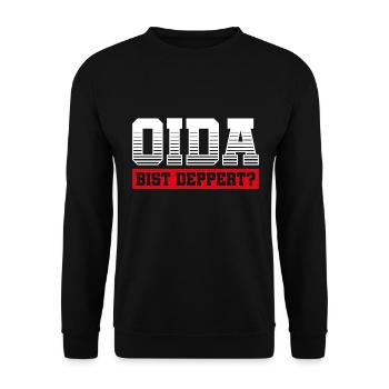 OIDA BIST DEPPERT | MÜNCHEN | MINGA | GESCHENK - Unisex Pullover - Schwarz - Vorne - Alina (178cm) & Michal (187cm)