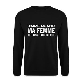 J'aime Quand Ma Femme Me Laisse Faire du Kite - Sweat-shirt Unisexe - noir - Devant - Alina (178cm) & Michal (187cm)
