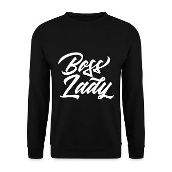 BOSS LADY Chefin Superheldin - Unisex Pullover - Schwarz - Vorne - Alina (178cm) & Michal (187cm)