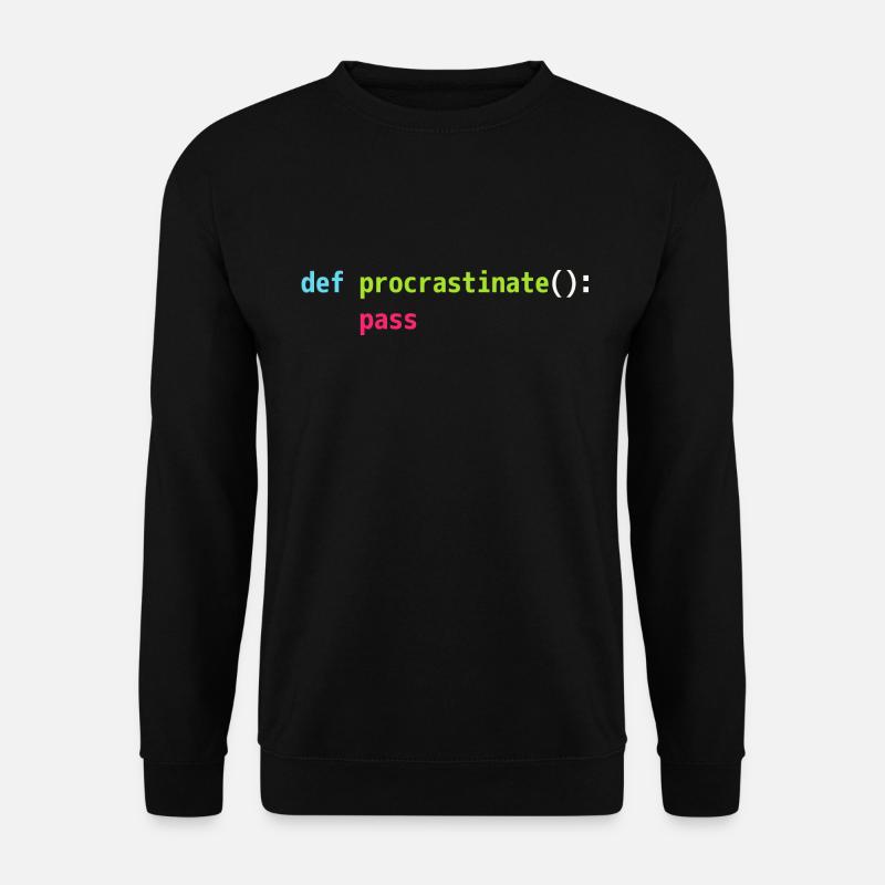 Lustiges Python Code Design def procrastinate pass - Unisex Pullover - Schwarz