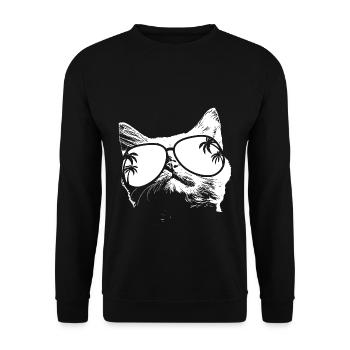 Katze Sonnenbrille Kätzchen Katzenliebe Katzenbesi - Unisex Pullover - Schwarz - Vorne - Alina (178cm) & Michal (187cm)