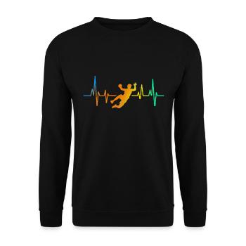 Handball Handballer Herzschlag Bunt - Unisex Pullover - Schwarz - Vorne - Alina (178cm) & Michal (187cm)