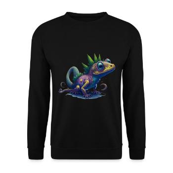 Gamer's Perfect Illustration - Cute Colorful Gekko - Unisex Pullover - Schwarz - Vorne - Alina (178cm) & Michal (187cm)