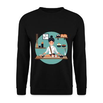 Sushi Mädchen - Unisex Pullover - Schwarz - Vorne - Alina (178cm) & Michal (187cm)