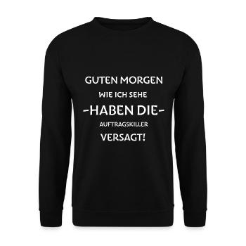 Guten Morgen Spruch - Unisex Pullover - Schwarz - Vorne - Alina (178cm) & Michal (187cm)