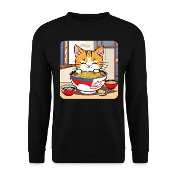 Cute asian cat and ramen noodles - Unisex Sweatshirt - black - Front - Alina (178cm) & Michal (187cm)