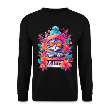 Cute Cat with Piano - Unisex Sweatshirt - black - Front - Alina (178cm) & Michal (187cm)