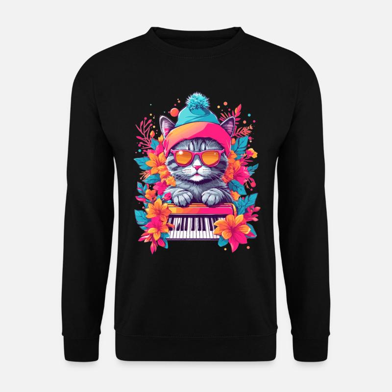 Chat mignon avec piano - Sweat-shirt Unisexe - noir