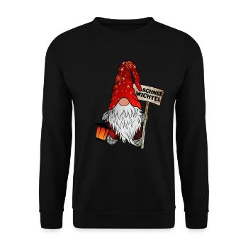 Schnee Wichtel – Lustiger Weihnachtsgnom - Unisex Pullover - Schwarz - Vorne - Alina (178cm) & Michal (187cm)