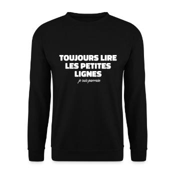 Toujours Lire Les Petites Lignes | Je Suis Parrain - Sweat-shirt Unisexe - noir - Devant - Alina (178cm) & Michal (187cm)