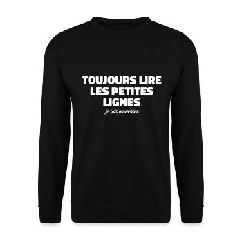Toujours Lire Les Petites Lignes, Je Suis Marraine - Sweat-shirt Unisexe - noir - Devant - Alina (178cm) & Michal (187cm)
