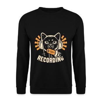 Katze Mikrofon Kopfhörer Podcast Design - Unisex Pullover - Schwarz - Vorne - Alina (178cm) & Michal (187cm)
