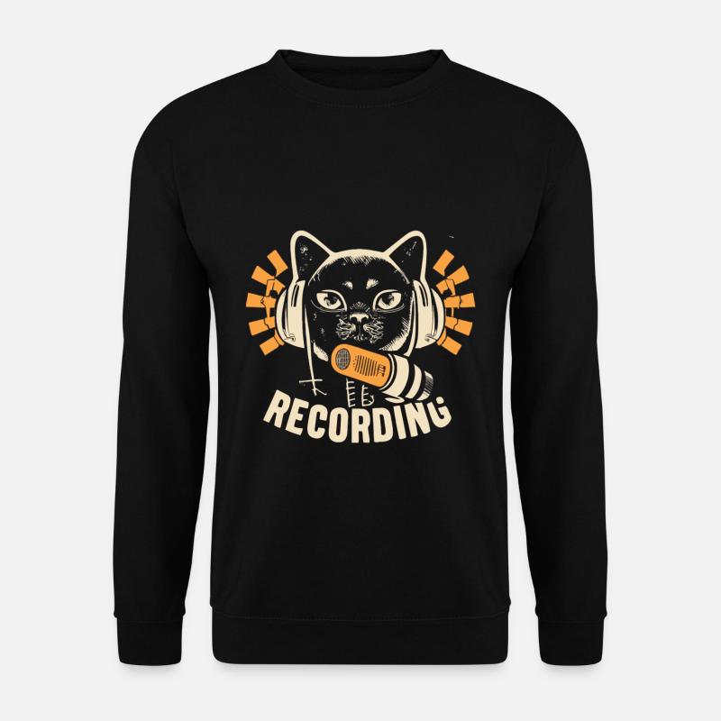 Katze Mikrofon Kopfhörer Podcast Design - Unisex Pullover - Schwarz
