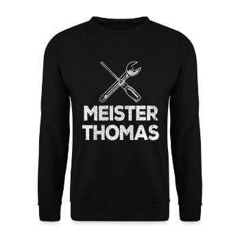 Meister Thomas Auto KFZ-Mechaniker Handwerker - Unisex Pullover - Schwarz - Vorne - Alina (178cm) & Michal (187cm)