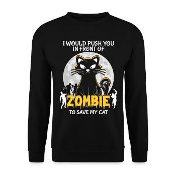 Halloween Katze Hexe - Unisex Pullover - Schwarz - Vorne - Alina (178cm) & Michal (187cm)