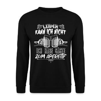 Leider kann ich nicht ich habe gäste zum aperetif - Unisex Pullover - Schwarz - Vorne - Alina (178cm) & Michal (187cm)