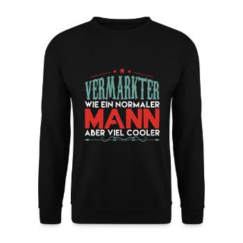 VERMARKTER WIE EIN NORMALER MANN ABER VIEL COOLER - Unisex Pullover - Schwarz - Vorne - Alina (178cm) & Michal (187cm)