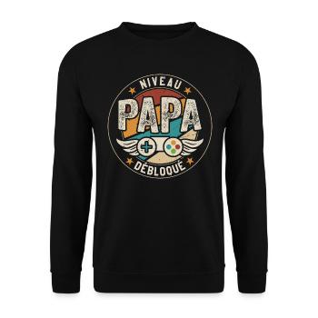 Niveau Papa Débloqué Papa Geek Gamer Cadeau - Sweat-shirt Unisexe - noir - Devant - Alina (178cm) & Michal (187cm)