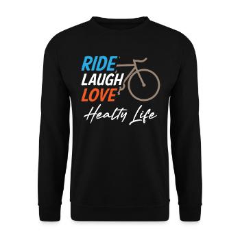 Ride Laugh Love Healty Life - Unisex Pullover - Schwarz - Vorne - Alina (178cm) & Michal (187cm)