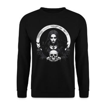 Gothic Girl Holding a Skull Design - Unisex Sweatshirt - black - Front - Alina (178cm) & Michal (187cm)