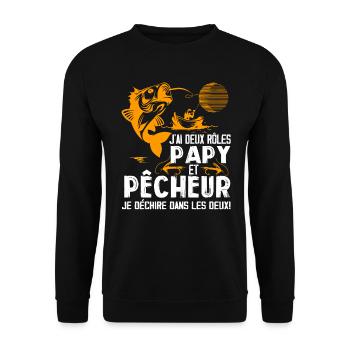 J'ai Deux Roles Papy Et Pêcheur Je Déchire Pêcheu - Sweat-shirt Unisexe - noir - Devant - Alina (178cm) & Michal (187cm)