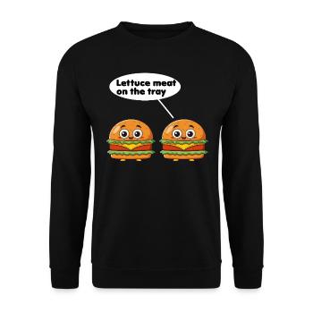 Salatfleisch auf dem Tablett lustiges Burger-Wortspiel - Unisex Pullover - Schwarz - Vorne - Alina (178cm) & Michal (187cm)