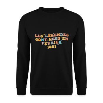 Les légendes sont nées Février 1981 | Femme Cadeau - Sweat-shirt Unisexe - noir - Devant - Alina (178cm) & Michal (187cm)