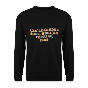 Les légendes sont nées Février 1985 | Femme Cadeau - Sweat-shirt Unisexe - noir - Devant - Alina (178cm) & Michal (187cm)