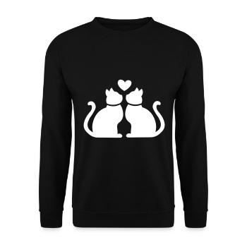 Herz für Katzen / Geschenkidee für Katzenliebhaber - Unisex Pullover - Schwarz - Vorne - Alina (178cm) & Michal (187cm)