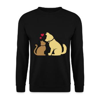 BFF Cat and dog heart - Unisex Sweatshirt - black - Front - Alina (178cm) & Michal (187cm)
