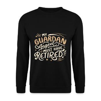 Lustiger Spruch Schutzengel - Unisex Pullover - Schwarz - Vorne - Alina (178cm) & Michal (187cm)