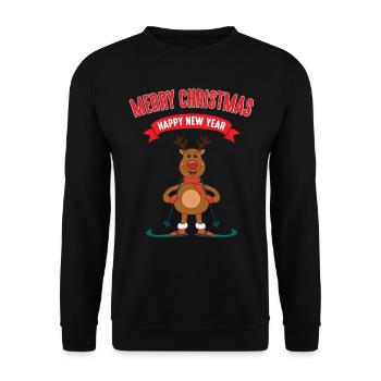 Lustiges Rentier Weihnachten Christmas Xmas Skier - Unisex Pullover - Schwarz - Vorne - Alina (178cm) & Michal (187cm)
