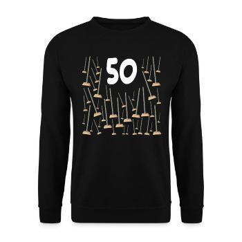 50 ans,50 Balais Anniversaire Humour - Sweat-shirt Unisexe - noir - Devant - Alina (178cm) & Michal (187cm)
