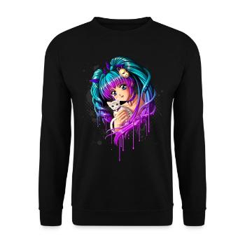 Kitten and Pigtail Manga Girl - Unisex Sweatshirt - black - Front - Alina (178cm) & Michal (187cm)