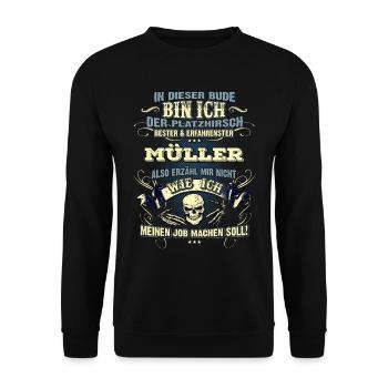 Edles Berufe-Shirt für den Müller - Unisex Pullover - Schwarz - Vorne - Alina (178cm) & Michal (187cm)