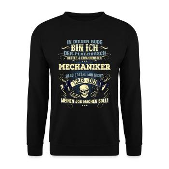 Edles Berufe-Shirt für den Mechaniker - Unisex Pullover - Schwarz - Vorne - Alina (178cm) & Michal (187cm)