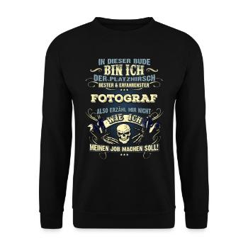 Edles Berufe-Shirt für den Fotograf - Unisex Pullover - Schwarz - Vorne - Alina (178cm) & Michal (187cm)