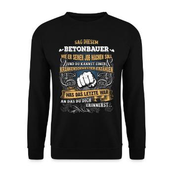Edles Berufe-Shirt für den Betonbauer - Unisex Pullover - Schwarz - Vorne - Alina (178cm) & Michal (187cm)