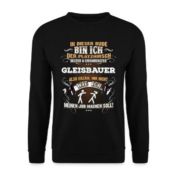Edles Berufe-Shirt für den Gleisbauer - Unisex Pullover - Schwarz - Vorne - Alina (178cm) & Michal (187cm)