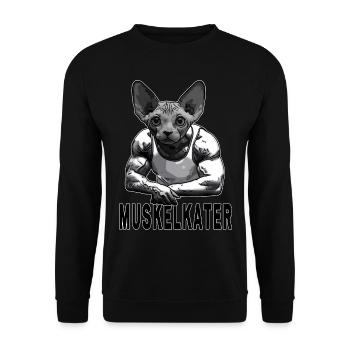 Muskelkater Katze - Unisex Pullover - Schwarz - Vorne - Alina (178cm) & Michal (187cm)