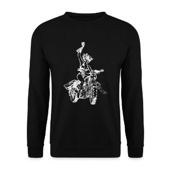 Motorradfahrerin Bikerin Motorrad Biker - Unisex Pullover - Schwarz - Vorne - Alina (178cm) & Michal (187cm)