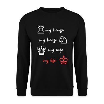Chess funny saying chess tournament - Unisex Sweatshirt - black - Front - Alina (178cm) & Michal (187cm)