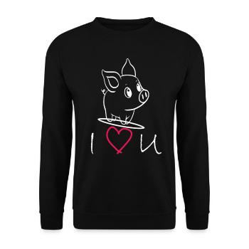 I love you Schweinchen - Unisex Pullover - Schwarz - Vorne - Alina (178cm) & Michal (187cm)